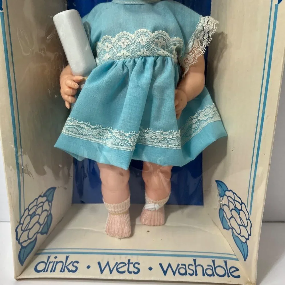 1970's Collette Toy Novelty Co baby doll blue dress NIP rare